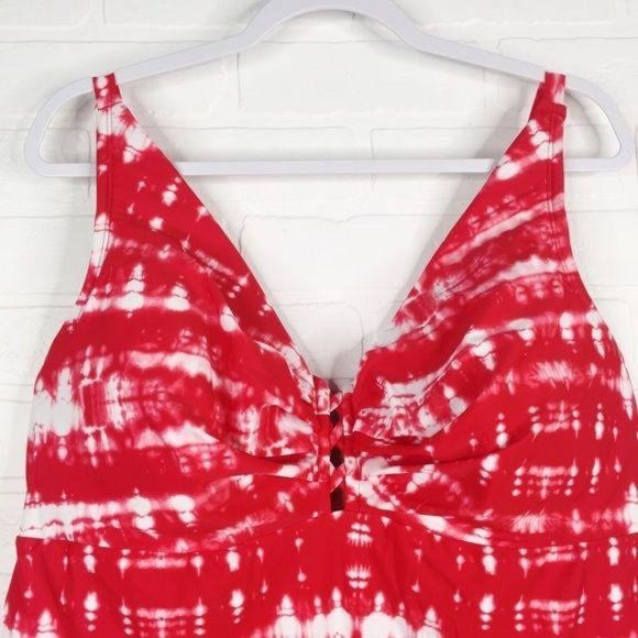 CACIQUE Tankini Top Swim Tie Dye Red White 40DDD - Picture 5 of 11